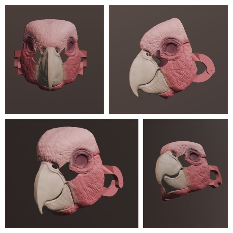 A raw ZBrush sculpt pass on the Galah mask, before printing and paint -- this is where every piece starts.